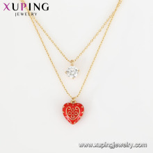 44084 Top selling new model 18k gold plated double layered white gemstone heart shape pendant necklace